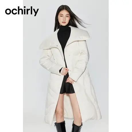 ochirly欧时力 翻领中长款羽绒服女2023新款秋冬外套配腰带保暖商品大图