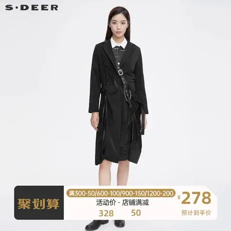 sdeer圣迪奥女装休闲西装领织带拼接不规则长款风衣S21381816图片
