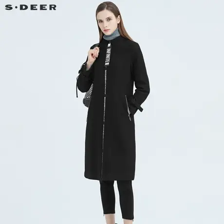 【直播间专属】sdeer圣迪奥休闲立领织带长款毛呢大衣S20481809图片