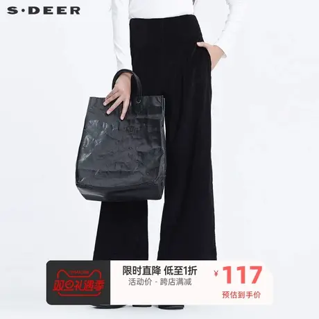 sdeer圣迪奥冬季新款复古时尚高腰卷边灯芯绒阔腿长裤S20460805图片