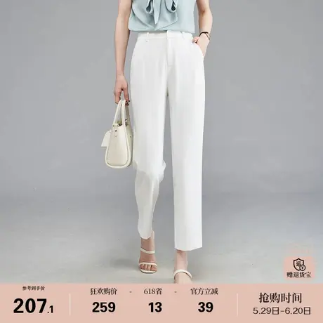 娅丽达白色防透直筒裤女2025夏新款裤子薄款休闲裤西裤九分西装裤商品大图