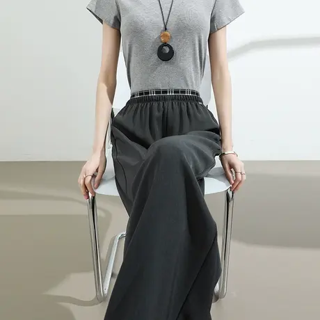 阔腿裤女夏季薄款高腰显瘦垂感休闲防晒抗皱灰色宽松直筒拖地裤子商品大图