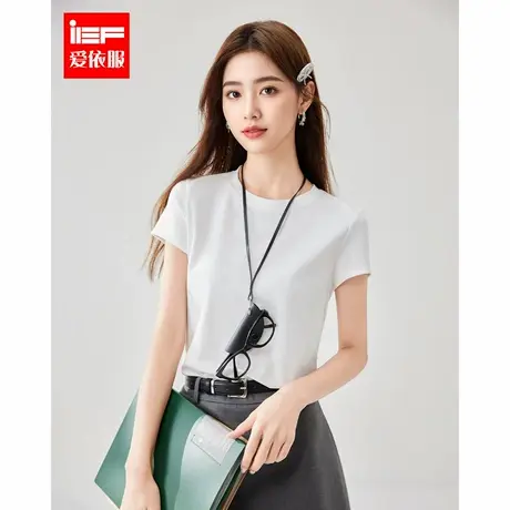 IEF/爱依服短袖上衣2025夏季新款韩版简约纯色百搭正肩通勤T恤女图片