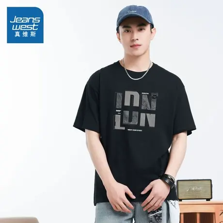 NX真维斯男装2025夏季新款港风纯棉短袖复古印花百搭透气T恤商品大图