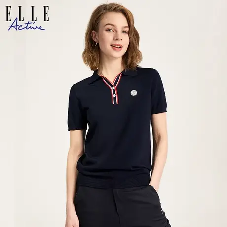 【团】ELLE Active法式优雅polo衫修身翻领t恤女短袖针织衫图片