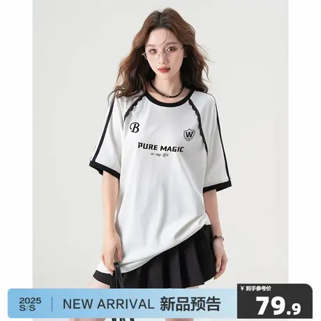 唐狮2025短袖T恤女夏撞色蕾丝减龄运动风韩系体恤夏日OOTD穿搭7.5图片