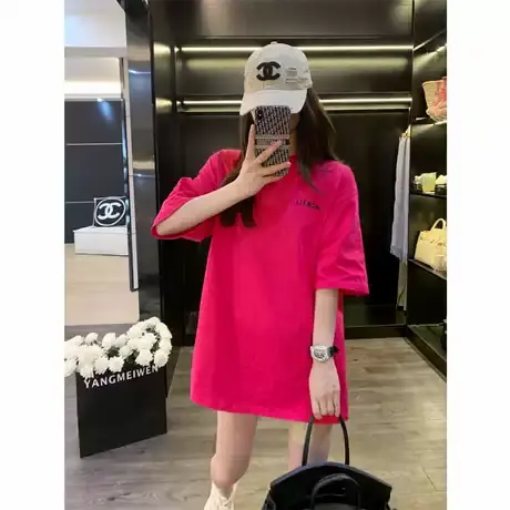 夏季网红款T恤宽松大版显瘦上衣纯棉新款短袖休闲火龙果色百搭衫商品大图