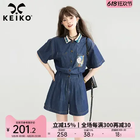 KEIKO 可甜可盐轻薄牛仔连衣短裤25夏季帅气少年感显瘦工装连体裤商品大图