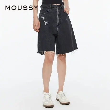 MOUSSY 夏季日系摇滚风做旧水洗宽松五分牛仔短裤女028HS411-0011商品大图