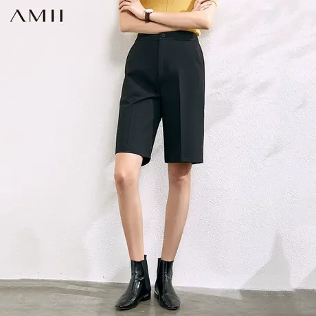 Amii通勤宽松高腰休闲西装短裤2025夏装新款五分裤黑色直筒裤子女图片