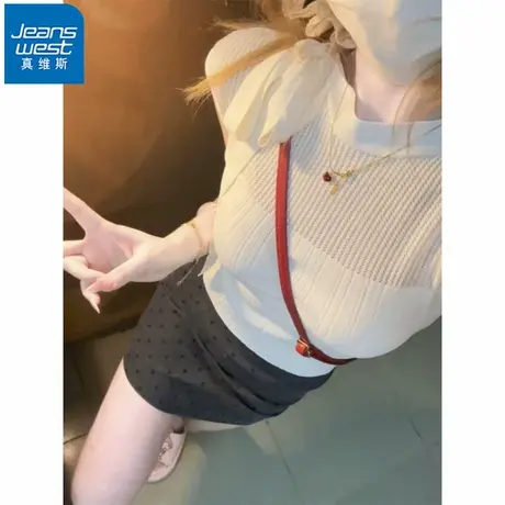 NR真维斯女装修身短款无袖t恤夏季新款镂空蝴蝶结系带针织衫上衣图片