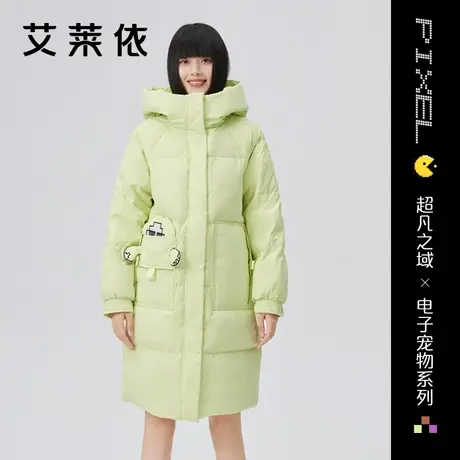 艾莱依中长款童趣羽绒服2022新款秋冬爆款时尚高级感小众连帽外套图片