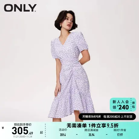 ONLY奥莱2023夏季新款淑女不规则V领短款泡泡袖连衣裙图片