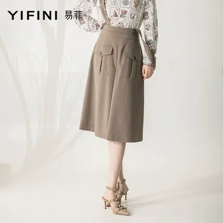 Yifini/易菲背带半身裙减龄春秋女两穿可拆卸半裙淑女时间通勤图片