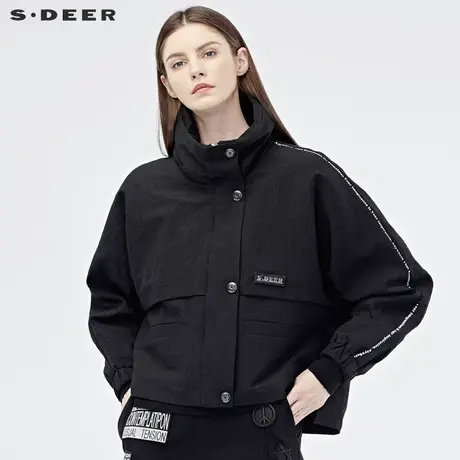 sdeer圣迪奥2019秋装新款宽松高领字母前短后长短款外套S19182219图片