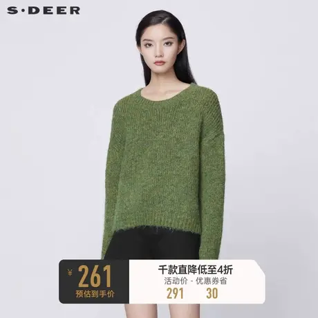 sdeer圣迪奥冬装休闲罗纹圆领落肩宽松针织毛衣S21483502图片
