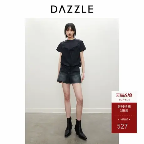 DAZZLE地素奥莱 牛仔裤春夏女装毛边磨白短裤商品大图