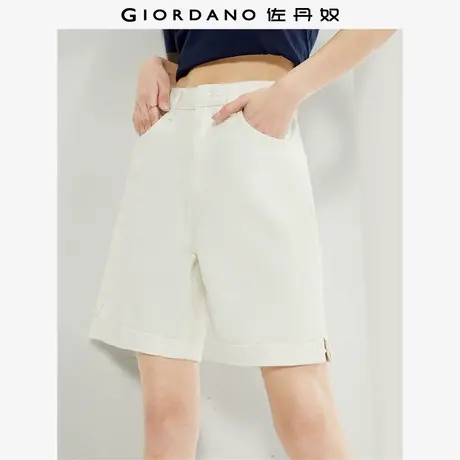 佐丹奴短裤女装纯棉彩牛梭织开叉翻边裤脚中腰短裤 13404308商品大图