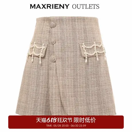 【奥莱】MAXRIENY春高腰西装格子裙裤女夏复古设计感女薄款短商品大图