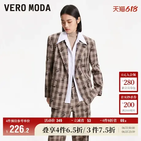 Vero Moda奥莱西装外套女春秋新款休闲格纹复古字母印花上衣流行商品大图