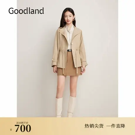 Goodland美地秋季立领廓形抽绳收腰短款风衣外套商品大图