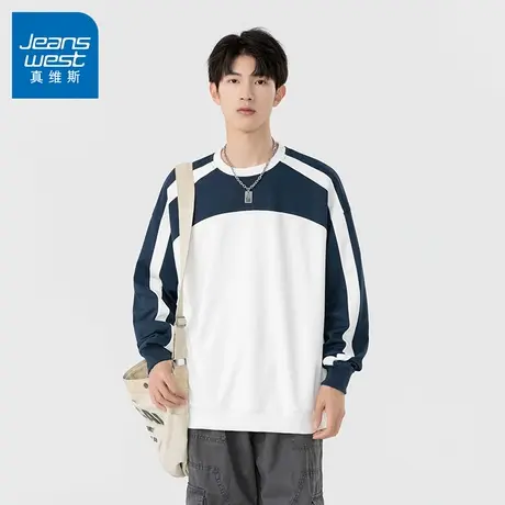 N5真维斯男士圆领卫衣2025秋季新款美式宽松长袖内搭男生春秋上衣商品大图