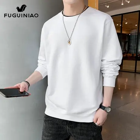 富贵鸟假两件卫衣男士宽松圆领打底衫秋季潮流运动休闲长袖t恤男图片