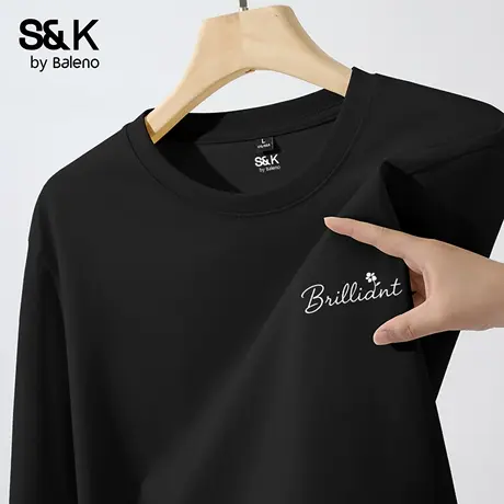 班尼路S&K字母T恤男纯棉重磅长袖上衣基础百搭打底衫秋季内搭衣服商品大图