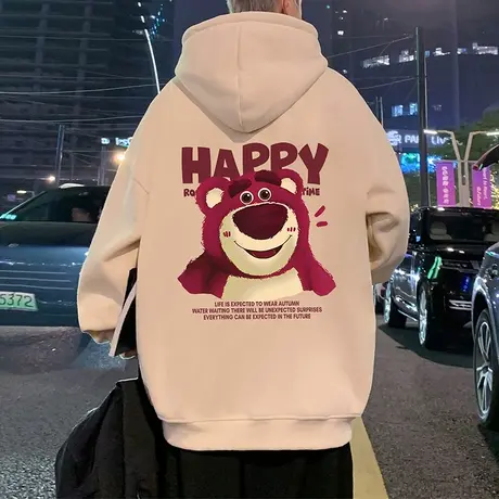 草莓熊印花卫衣男潮牌重磅秋冬季新款oversize设计感小众连帽外套商品大图