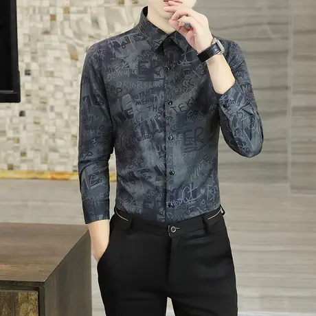 春季潮牌痞帅男装花衬衫男士潮流帅气衬衣休闲高级感个性寸衫新款商品大图