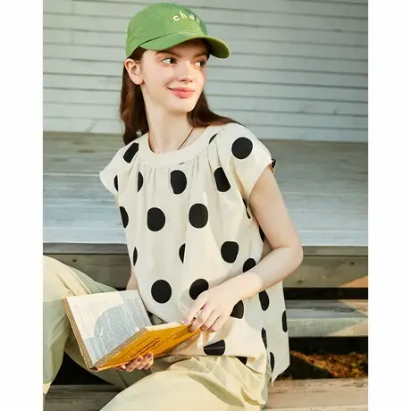 a02甜心波点韩版宽松小飞袖背心上衣夏季新开叉休闲女式衬衫商品大图