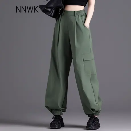 美式工装裤束脚休闲裤女2025新款冰丝速干裤夏季薄款军绿色哈伦裤商品大图