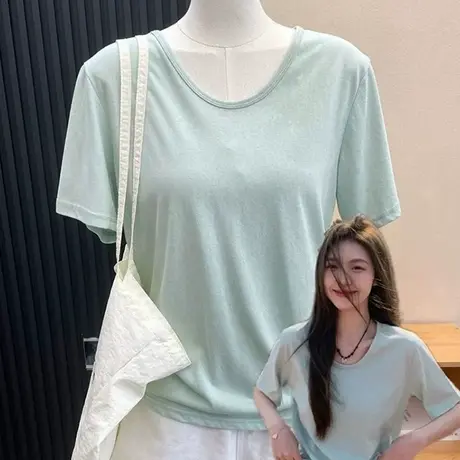 洋气时髦短袖T恤女2025夏季新款宽松韩版打底衫外穿内搭U领上衣潮图片