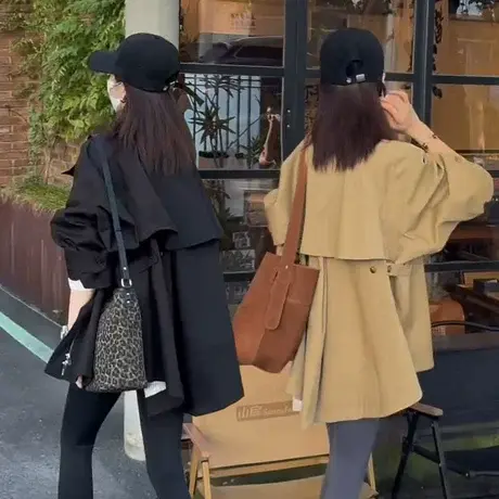 韩系英伦风衣外套女2025春秋新款小个子气质复古宽松休闲短款大衣图片