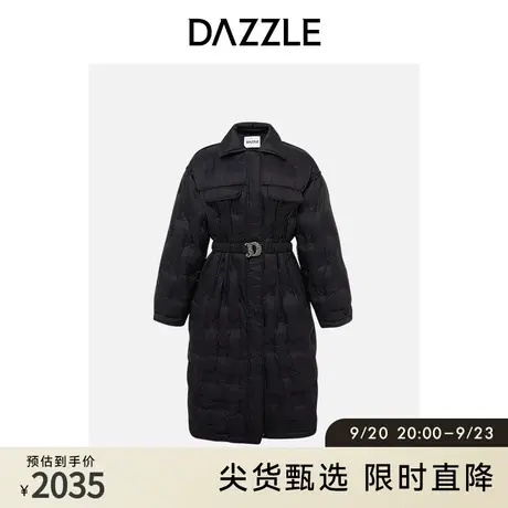 DAZZLE地素奥莱秋冬黑色压胶翻领中长款轻薄千金风羽绒服外套女图片