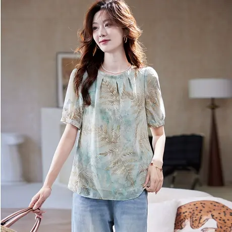 宝诗黎【新品价168元】圆领印花短袖雪纺衬衫AES4037商品大图