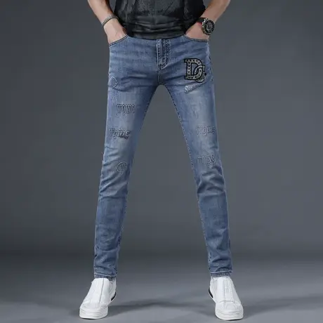 高端潮牌夏季牛仔裤男修身小脚2024新款韩版潮流休闲男士裤子中年图片