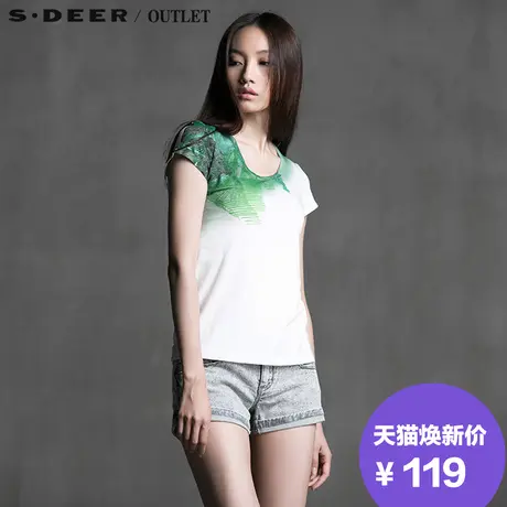 s.deer圣迪奥专柜正品女光感绿色素描写意T恤5260109图片