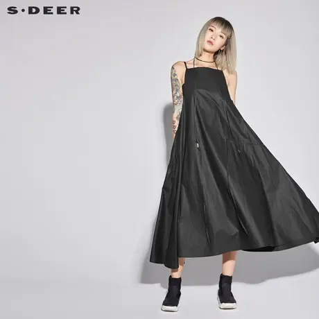 sdeer 圣迪奥女装2019夏装女休闲抽绳宽松吊带连衣裙S18281279图片