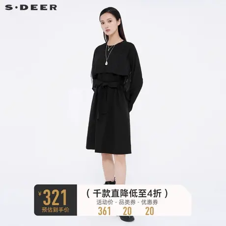 sdeer圣迪奥女装圆领肌理拼接收腰连衣裙S221Z1283图片