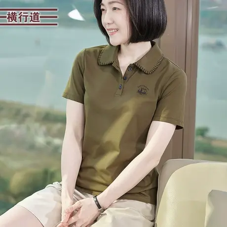 POLO领短袖T恤小衫字母印花半袖翻领上衣2025夏季女装新款打底衫商品大图