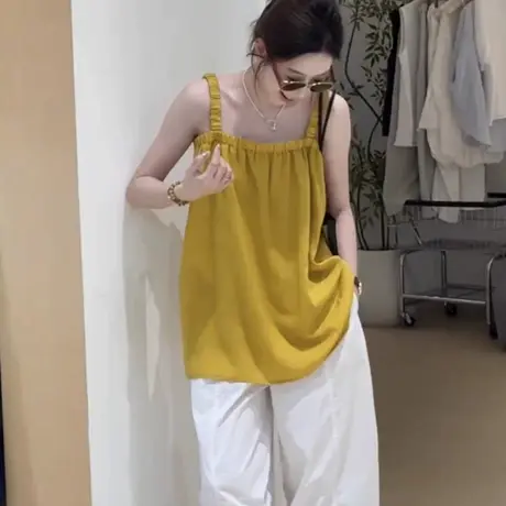 纯欲慵懒风格子吊带背心女2025新款夏季法式高级感露背外穿上衣图片