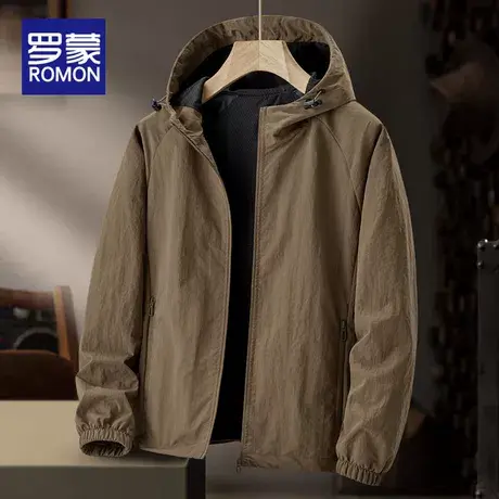 罗蒙男士连帽夹克春秋季2025新款户外运动防风上衣宽松休闲外套男图片