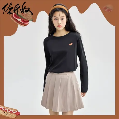 佐丹奴T恤女装纯棉食物刺绣双面布针织圆领长袖T恤 13324551商品大图