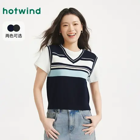 热风2025年秋季新款女士假两件短袖针织衫图片