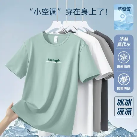 莫代尔短袖t恤男夏季半袖圆领冰丝凉感速干上衣服抗菌防螨打底衫商品大图