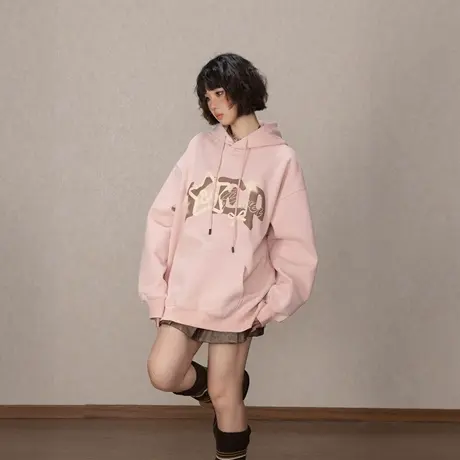 YEP潮牌发泡连帽复古字母卫衣女春秋2025年新款宽松美式帽衫外套图片