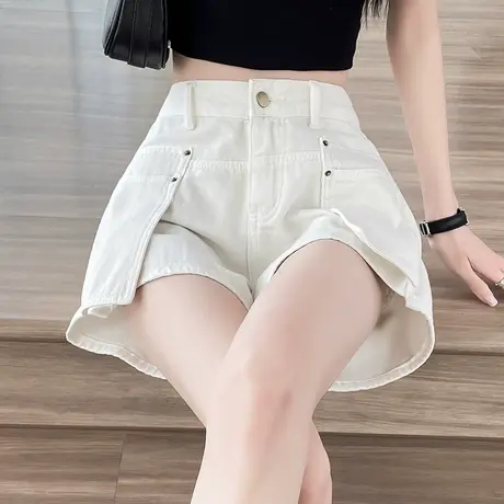 白色高腰牛仔短裤女夏季薄款2025年新款宽松显瘦小个子直筒热裤潮图片