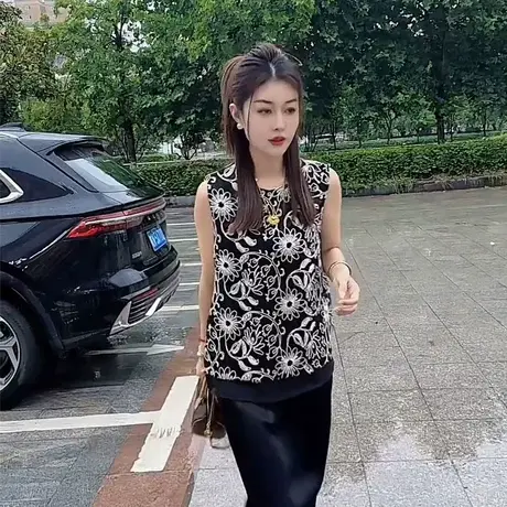 高端欧货夏季新款设计感小众镂空钩花小衫无袖蕾丝衫洋气上衣衬衫图片