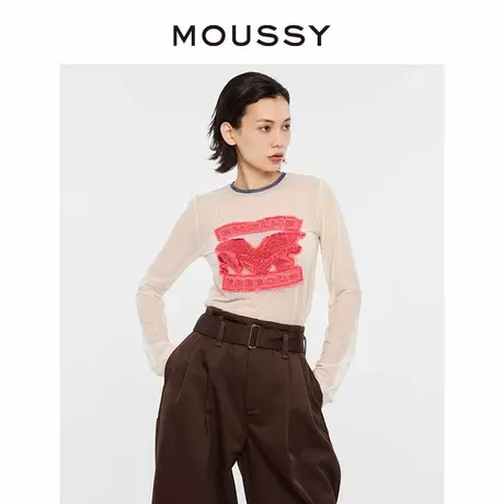 MOUSSY 夏季新品甜辣Y2K复古牛仔贴布透视T恤女010HSQ90-0430图片
